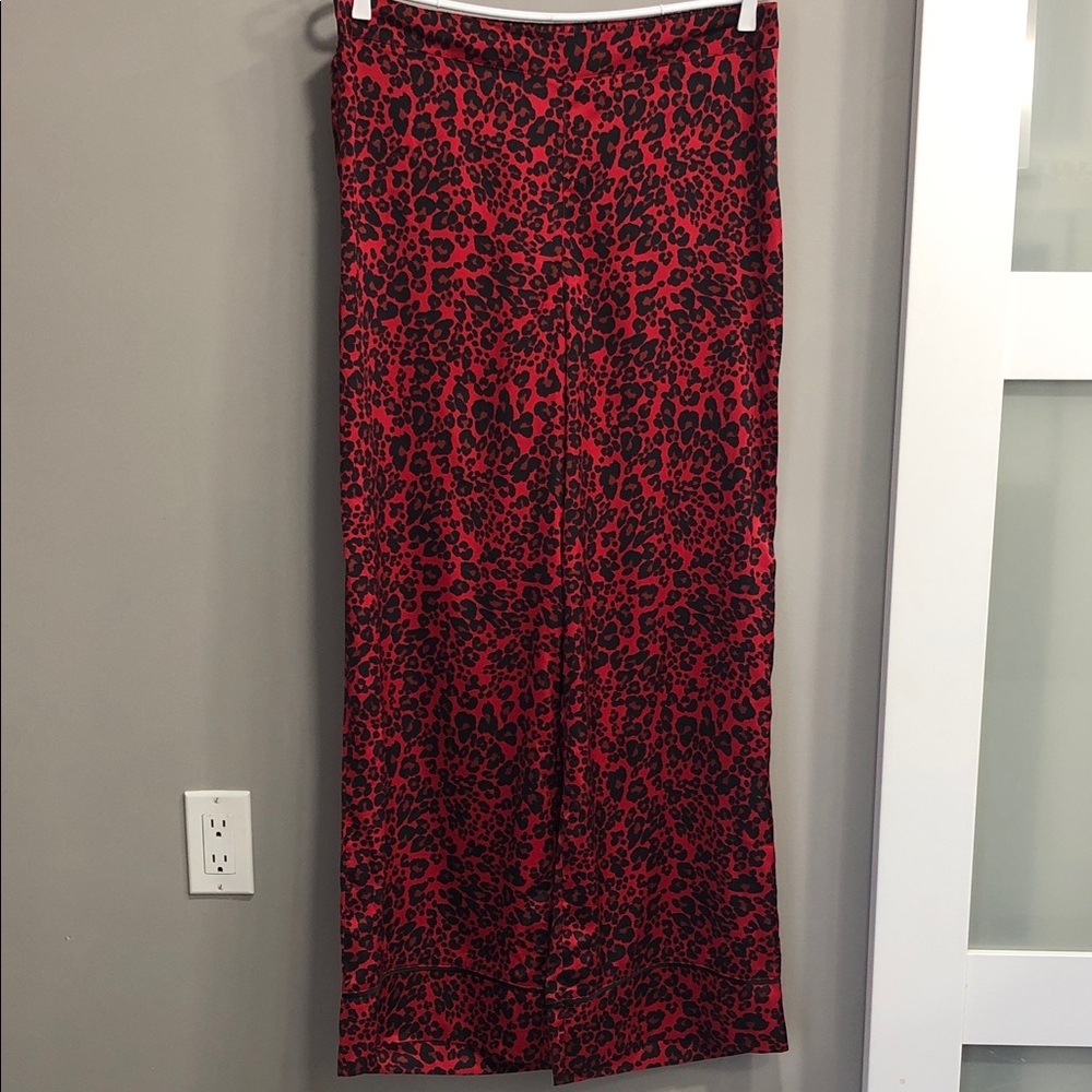 Primark Red & Black Leopard Print Satin Pajama Set | Top L, Pants M - Picture 6 of 14